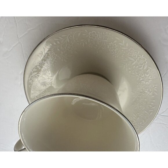 Noritake Affection Ivory 7192 Tea Cup & Saucer White on Cream Silver Trim - Picture 6 of 6